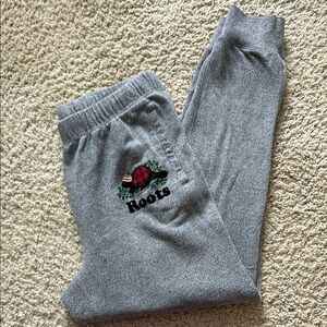 Roots Light Heather Gray Sweatpants with Elastic Waistband and Tapered Legs